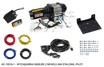 Wyciągarka 3000lb(1361kg) lina stalowa 4.8mm x 15.2m, pilot