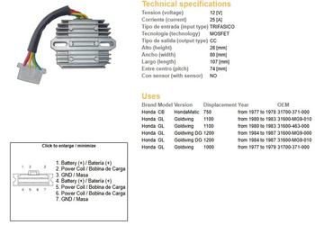 Dze regulator napięcia honda gl1100 80-83, gl1200 84-87 (esr290)