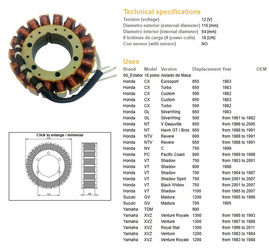 Uzwojenie alternatora stator honda cx 500/650 custom/turbo '82-83, ntv 650 '88-91, vt 700 '84-87, vt 750 '83-07, vt 1100 '85-07, xvz 1200/13