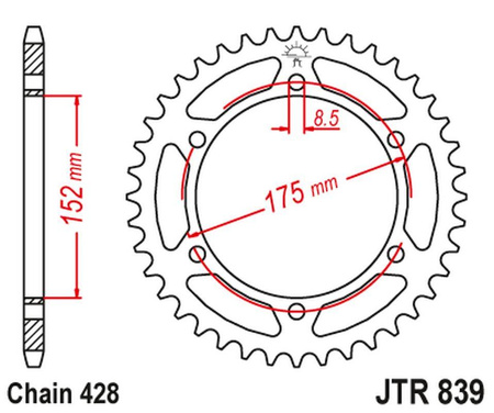 Zębatka tylna 844 57 yamaha dt 125r/re/x '90-06 (84457jt) (łańc. 428) kolor czarny