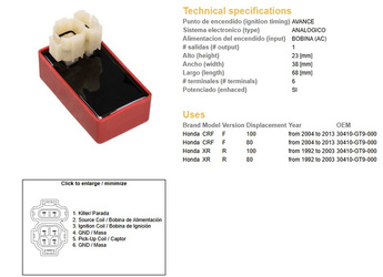 Dze moduł zapłonu cdi honda crf 80/100f 04-13, xr80/100r 92-03 (30410-gt9-000)