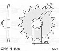 ZĘBATKA PRZEDNIA 569 14 YAMAHA YZ 250 '77-'98, YFZ 350 BANSHEE '89-'06 KAWASAKI KX 250 '87-'96, KX 500 '87-'04, XV 250 '89-'15 (JTF569.14) - WYPRZEDAŻ