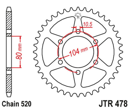 Zębatka tylna 478 45 kawasaki zx6r (05-20), z750 (04-12) (może być zastąpiona przez 4578 43 jtr1478.45) (łańc. 520) kolor czarny (47845jtzbk)