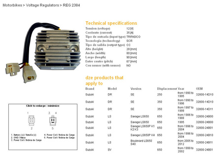Dze regulator napięcia suzuki dr350 se 95-99, ls650 96-11, sv650 98-01 (32800-24b01) (esr123) (35a)