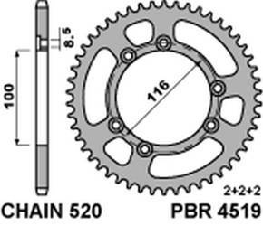 Zębatka tylna 4519 44 c45 bultaco 80/125/200 sherco (03-06) (łańc. 520)