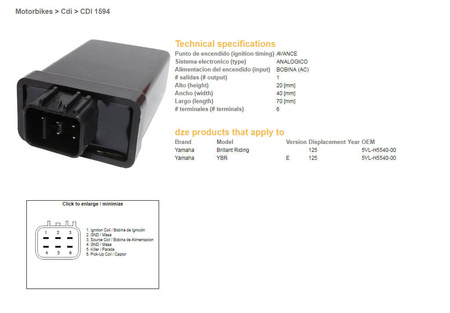 Dze moduł zapłonu cdi yamaha ybr125 (oem-5vl-h5540-00)