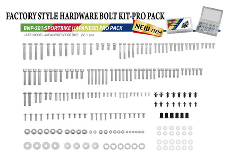 komplet śrub, nakrętek, podkładek, kołków i zawleczek do motocykli szosowych japońskich (221 elementów)