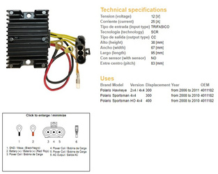 Dze regulator napięcia polaris sportsman 300/400 '08-'10, hawkaye 300 '06-'11 (4011182)
