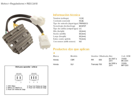 Dze regulator napięcia honda cbr600rr '07-'12, xl700v transalp '08-'11, mosfet (50a) (31600-mfj-d01)