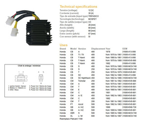 Dze regulator napięcia honda cb 250/400/450 , cx 500, gl500, xl600lm/rm, xbr 500 (31600-413-008, 31600-mc9-740) (35a) (esr180)