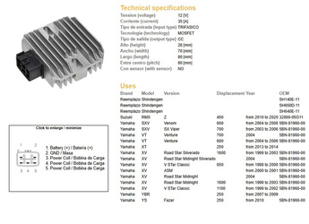Dze regulator napięcia yamaha xvs 650 '98-'00, xv1600 '99-'04, xvs1100 '99-'02 (oem-5bn-81960-00) (rgu-210) (35a)