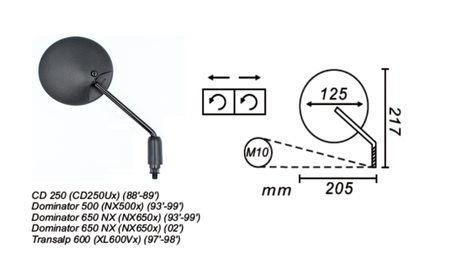 Lusterko Prawe Honda Dominator 500/600/650 1988-2002 Power Force