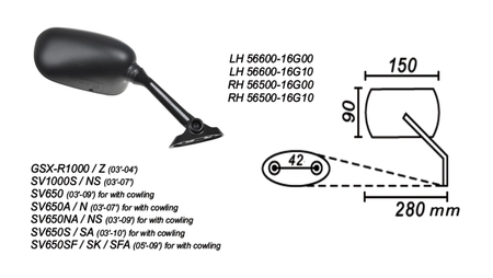 Lusterko prawe suzuki sv 650/1000 2003-10 gsx-r1000/z 03-04 power force