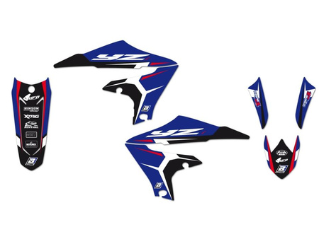 Komplet naklejek (oklein) + pokrowiec/poszycie na siedzenie yamaha yz 125/250 '22 dream 4 kolor niebieski/czarny