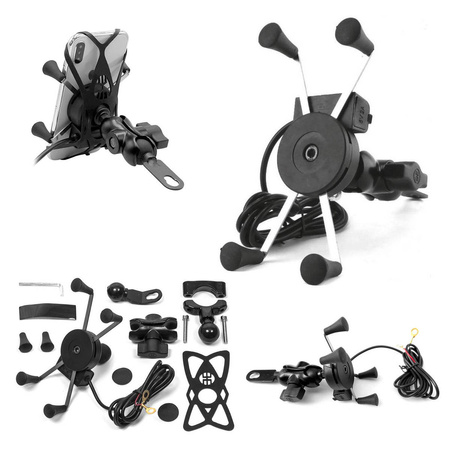 Uchwyt motocyklowy typ ram xl usb z ładowarką usb na telefon montowany na kierownicę lub lusterko