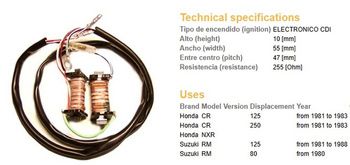 Dze cewka wzbudzenia (2szt. = kpl.) honda cr125/250 81-83, suzuki rm125 81-88