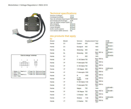 Dze regulator napięcia honda cx/vf/vt 81-87 (esr650)
