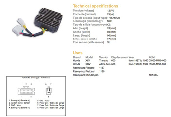 Dze regulator napięcia honda xl 600 v 87-90, xrv650 '88-'89 (sh538a), (rgu-144, esr640), (31600-mm9-000) (31600-ms8-000)