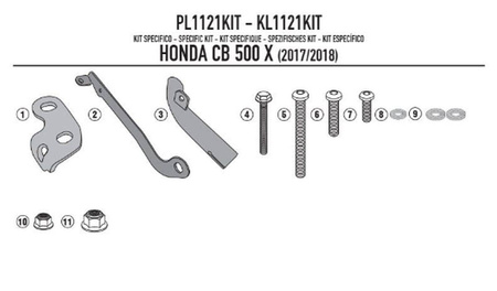 adapter do zamontowania stelaża bocznego kl1121, klx1121 honda cb 500x w rocznikach (17-18)