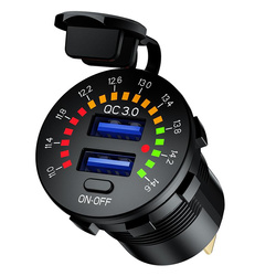 motocyklowe podwójne gniazdo usb qc 3.0 - 36 w quick charge z woltomierzem montaż na powierzchnie płaską (owiewka, kufer)