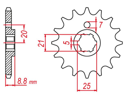Zębatka przednia 725 15 husqvarna cr/wr 250 '90-'00, cr/wr 360 '92-'00, cagiva wmx 250 '88-'92 (jtf507.15) (+2) (bez otworu)