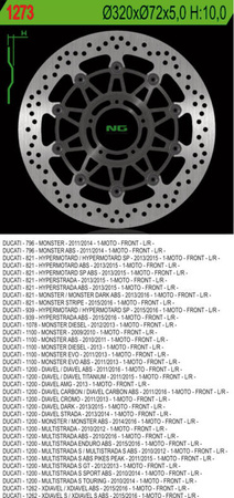 Tarcza hamulcowa przód ducati 796/821/1078/1100/1200 '11-'16 (320x72x5) (5x8,5mm)