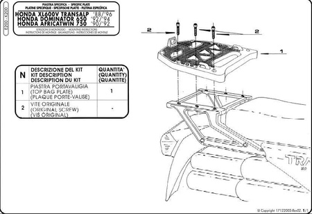 stelaż kufra centralnego honda xl 600rm/rl, xl 600v transalp (88-96), nx 650 dominator (92-94) ( z płytą monokey )