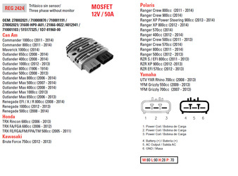 Dze regulator napięcia can-am 400/500/650/800/1000, honda trx500/650/680, kawasaki kvf750 12-13, polaris 400/500/550/570/800/900, mosfet (50a) (esr592)