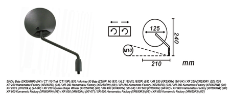 Lusterko Prawe Honda Baja 50/Monkey, Xr 250-650 1996-04 Power Force