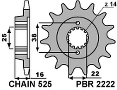 Zębatka przednia 2222 14 18nc ducati 796 10-12 (łańc. 525)