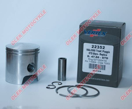 Vertex tłok malossi (piaggio, gilera) (47,40mm=+0,40) sworzeń 12mm (pierścienie 52712004740 x 2)