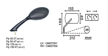 Lusterko lewe piaggio fly 50/125/150 2005-2011 power force