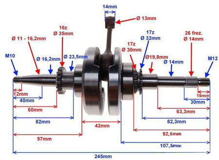 Wał Korbowy 4T Standard Koło Pompy Oleju 16Z Skuter 4T 139QMB GY6-50