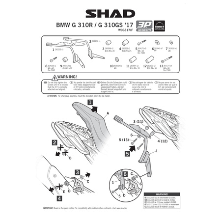 Stelaż do kufrów bocznych Shad 3P do BMW G310R 17-18