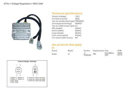 Dze regulator napięcia suzuki lt-a 700 king quad 05-07 (32800-41f10), mosfet (50a)