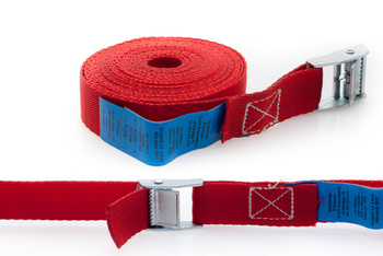 Pas transportowy 25mm/4mb z klamrą samozaciskową kolor czerwony (homologacja)