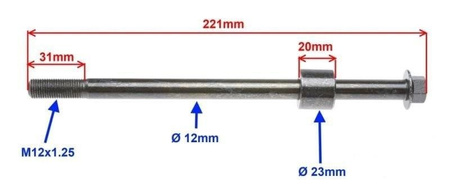 Oś koła przód motocykl 221 mm M12 Junak