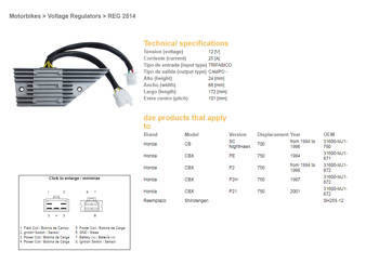 Dze regulator napięcia honda cbx750f '84-'86, cb700sc nighthawk '84-'86 (31600-mj-671, 31600-mj1-780)