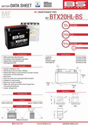 Bs akumulator btx20hl-bs (ytx20hl-bs) 175x87x155 bezobsługowy - elektrolit osobno (310a) (2) ue2019/1148