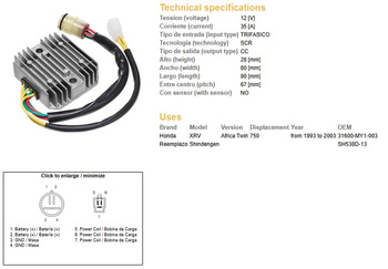 Dze regulator napięcia honda xrv 750 93-00 (35a) (31600-my1-003) (esr672, rgu-125)