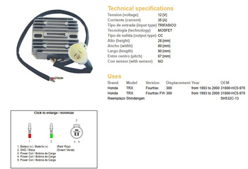 Dze regulator napięcia honda trx300 fw fourtrax 93-00 (31600-hc5-970) (sh532c-13,esr128)