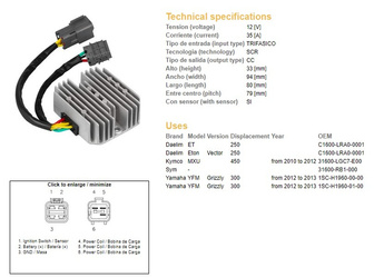 Dze regulator napięcia yamaha yfm 300 grizzly '12-'13 (1sc-h1960-00-00, 1sc-h1960-01-00) kymco mxu450 '10-'12