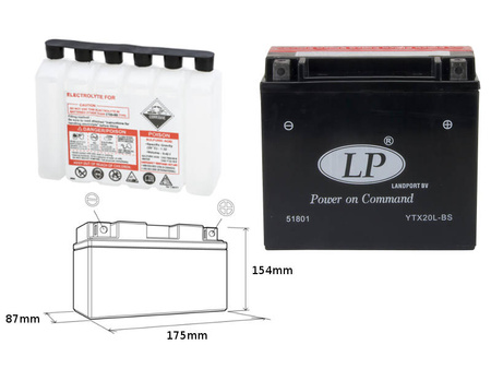 Landport akumulator ytx20l-bs 12v 18ah 175x86x154 bezobsługowy - elektrolit osobno (2) ue2019/1148