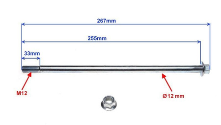 Oś przedniego koła do skutera M12X255