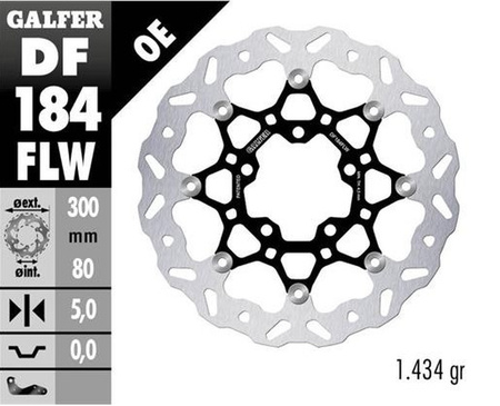 TARCZA HAMULCOWA PRZÓD KAWASAKI EN 650 VULCAN '15-; ER-6F/N '05-; ZX-6R '06-'12; VERSYS 650 '06-; VERSYS 1000 '12-'14; Z 750 '07-; Z 1000 '07- (WAVE FLOATING) (300X80X5MM)