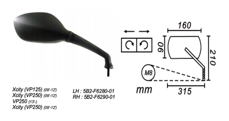 Lusterko Prawe Yamaha Xcity Vp125/250 2009-2012 Power Force