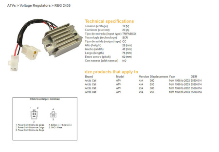 Dze regulator napięcia arctic cat 250 '99-'03, 300 '98-'02 12v20a (3530-014)