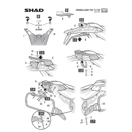 Stelaż do kufrów bocznych Shad 4P Terra do Honda X-ADV 750