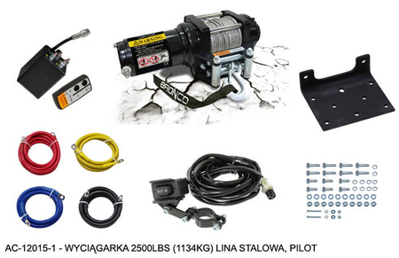 Wyciągarka 2500lb(1134kg) lina stalowa 4.8mm x 15.2m, pilot