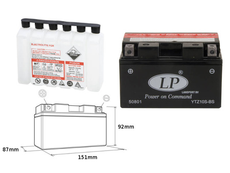 Landport akumulator ytz10s-bs 12v 8,5ah 151x87x94 bezobsługowy - elektrolit osobno (6) ue2019/1148